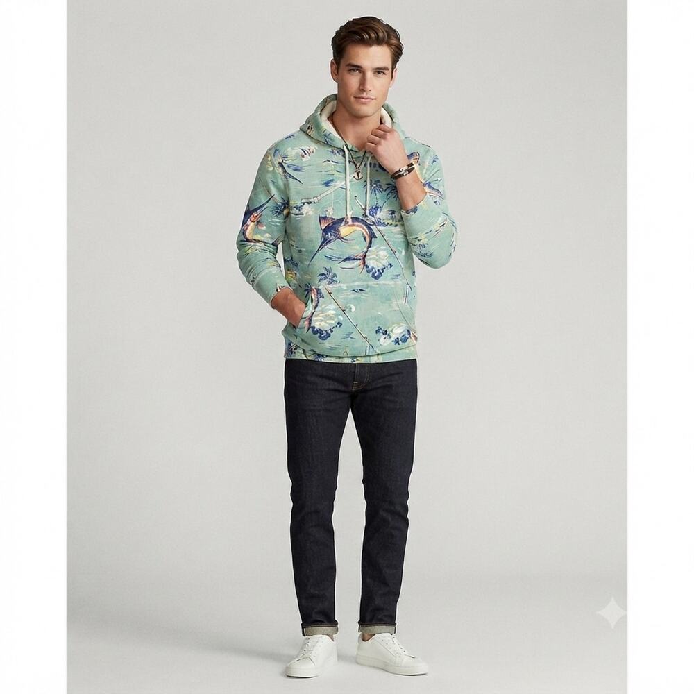 Polo Ralph Lauren Hoodie Mens S Tropical Fish Marlin Fleece Sweatshirt Fishing